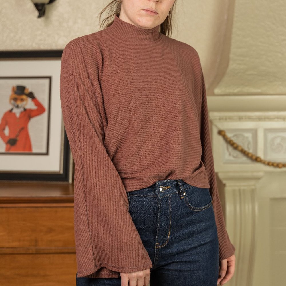 Reed Brown Ribbed Mock Neck Sweater